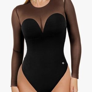Popilush Long Sleeve Body Suits Womens Tummy Control Mesh Shapewear Corset